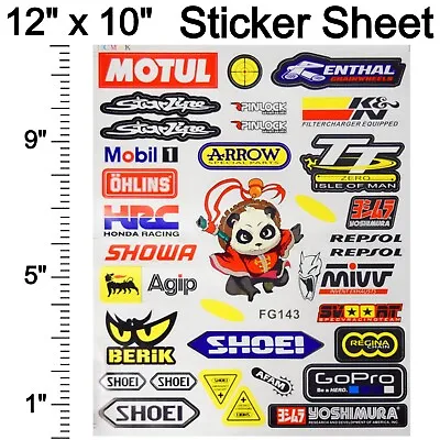 32pc 12 X10  Reflective Sticker Decal Sheet - Motocross Dirt Bike Sponsors Logos • $8.95