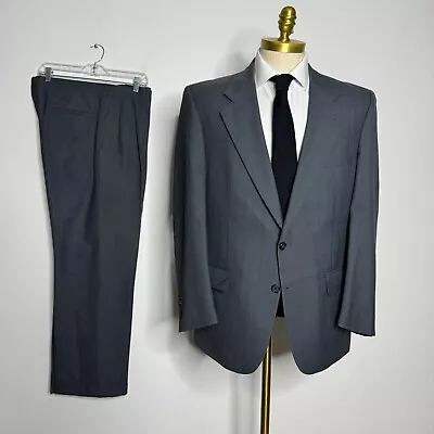 Vtg Burberry Suit Mens Gray Stripe Wool 42R 34W • $109.99