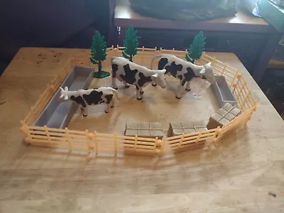 Plastic Farm Animals Cows In Pen. Unused Toys Pretend Play • £2.99