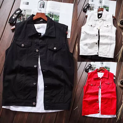 Men's Sleeveless Vest Button Denim Jacket Retro Coat Casual Waistcoat Overcoat • $18.22