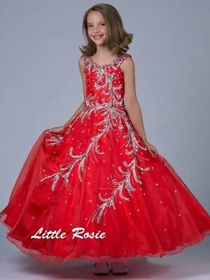 NEW* Little Rosie Girls Glitz Long National Pageant Dress LR2049 Red 10 $600 • $337.50
