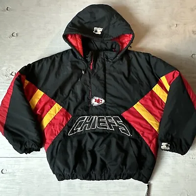 Vintage NFL 90s Starter Kansas City Chiefs Pullover 1/2 Zip Jacket Size Large • $275