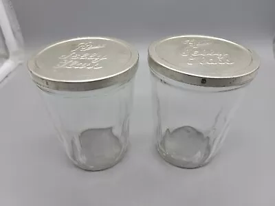 Vintage Ball & Atlas Glass Jelly Jars With Tin Lids And Ribbed Glass Set Of 2 • $18.99