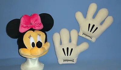 DISNEY Minnie Mouse Costume Hat-3-D Plush Face-Ears-Hand Gloves-Adult Accessory • $28.99