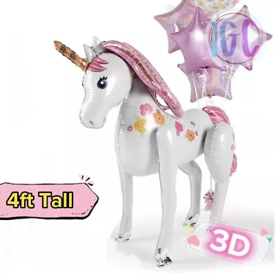 Giant 120cm 3D Unicorn Balloon Air Walker Girls Birthday Party Helium/Air Stand • £10.49