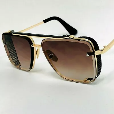 Men's SUNGLASSES DESIGNER SQUARE RETRO GOLD FRAME SHADES METAL FASHION HIP HOP • $18.99