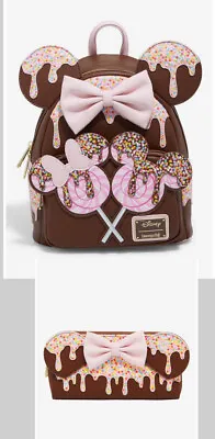 NWT Loungefly Disney Minnie Mouse Chocolate Lollipop Ears Mini Backpack & Wallet • $175.99