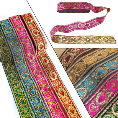 Vintage Floral Embroidered Jacquard Ribbon Trim Braid Border Trimmings 7 Yards • $8.46