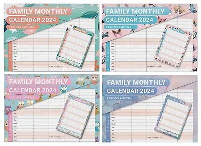 2024 A3 Month To View Family Home Planner 5 Column Wall Family Organiser • £4.39