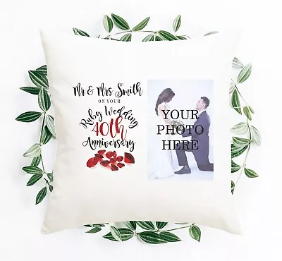 40th Ruby Wedding Anniversary Mr & Mrs Personalised Pillow Cushion Photo Gift • £7.99