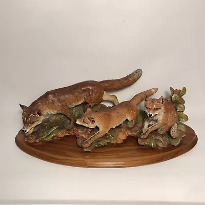 $1299 • Buy ANRI Gunther Granget Vulpes Fox Cubs 27  Large Wood Carved Statue Limited 200