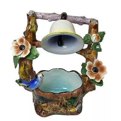 Vintage Majolica Wishing Well W/Bell Bird & Flowers Italy Signed READ • $14.99