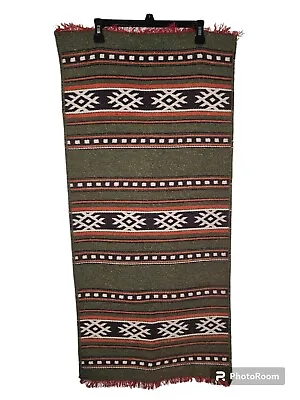 Hand Woven Wool Throw Rug Runner Tapestry Southwestern  Earthtones 42  × 19   • $85