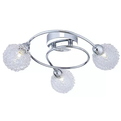 3 Way Ceiling Light Fitting Chrome Swirl Design Living Room Flush Lamp Lighting • £29.99