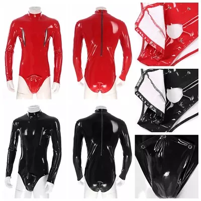 UK Men Underwear Cosplay Shiny Costume Patent Leather Role Play Catsuits Party • £8.49