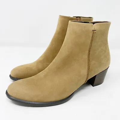 Ecco Shape Leather Stitch Boots Camel Zip Up Ankle Booties 35 EU 39 US 9 • $71.98