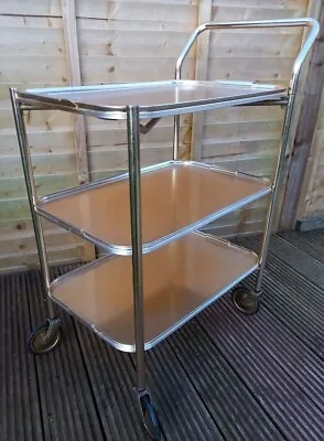 Vintage Mid Century Woodmet Gold 3 Tier 1960s Hostess Tea Serving Drinks Trolley • £130