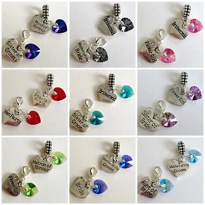 £3.95 • Buy Personalised WEDDING Charm With CRYSTAL HEART ~ Bail Or Clip On Charms