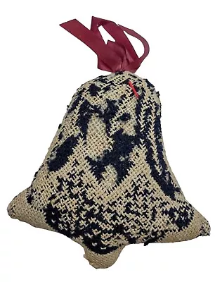 Vintage 1950's Christmas Bell Shabby Scrap Fabric Plush Handmade Folk Art 5  • $8.50