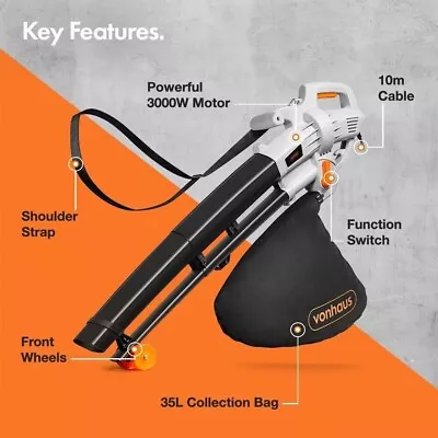 NEW BOXED VonHaus Leaf Blower Garden Vacuum & Mulcher 3 In 1 35L Bag : 2500105 • £29