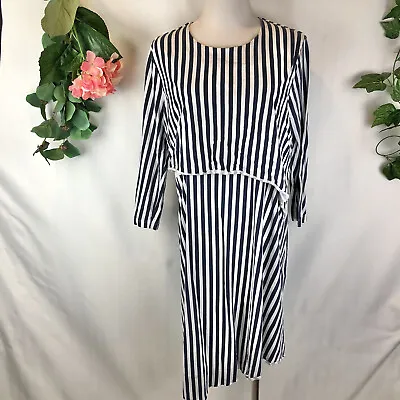 $5 • Buy ASOS Blue & White Striped Stretch Layered Top Assymetrical Hemline Dress - 14