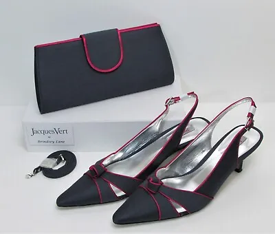 Jacques Vert Slate / Passion Flower Slingback Shoes UK 6 Pristine & Matching Bag • £54
