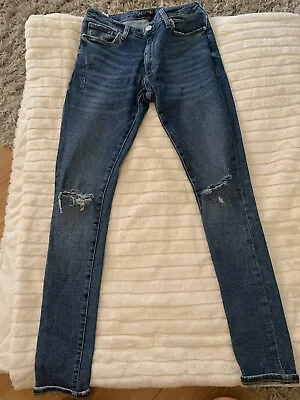 £5 • Buy EX River Island Mens Boys Blue Wash Slim Fit Distressed Jeans Size 28/31 BNWOT!