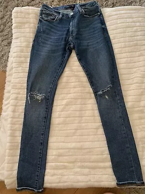 £5 • Buy EX River Island Mens Boys Blue Wash Slim Fit Distressed Jeans Size 28/31 BNWOT!