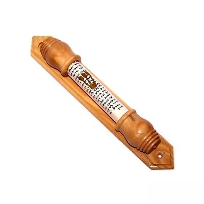 Gold Shin With Sealed Glass In Olive Wood Mezuzah And Scroll (7.5 Inches) • $16.53