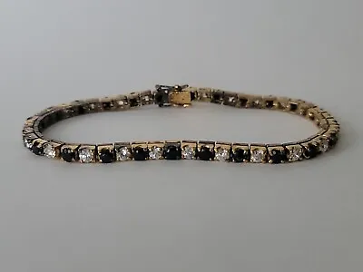 Vintage Tennis Bracelet 925 Sterling Silver Vermeil Clear Black Cz Stones Read • $14.75