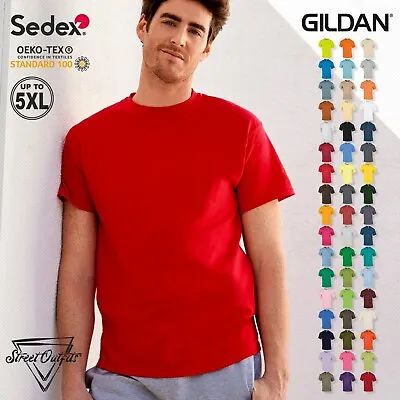 Mens Heavy Cotton T-Shirt Soft Short Sleeve Neck Top Gildan Ultra Sports Gym Tee • £6.14