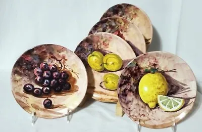 PV ITALIAN POTTERY (5) Hand-Painted Fruit Plates 8-1/4  Apple Grape Pear 09503 • $24.99