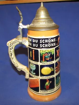 Vintage German Beer Stein Musterschutz Lidded Beer Stein Oktoberfest • $24.99