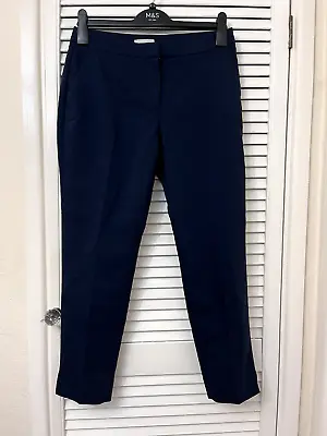 H&M  Navy Blue Cigarette Tapered Work Cropped Trousers Size 36 (10)  W30  L26  • £12.50