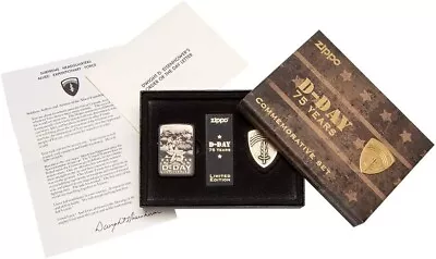 Zippo D Day 75 Years Commemorative Set Black Crackle Lighter Ltd ((rare)) • $299