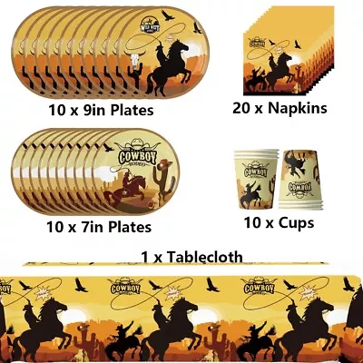 51pcs Western Cowboy Themed Party Decor Including Plates Cups Napkins Tablecloth • £15