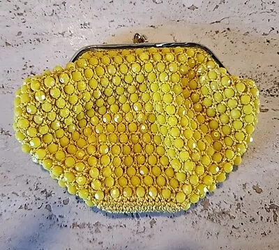 Vintage Plastic Beaded Yellow Coin/Change Purse Made In Hong Kong For Carter • $10