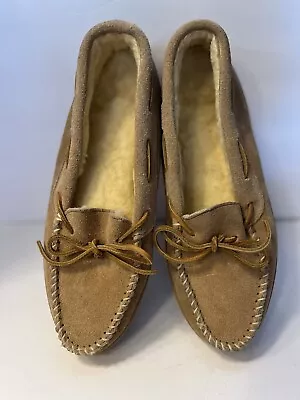 Minnetonka Moccasins Driver Shies Tan Suede Fleece Lined 10 • $29