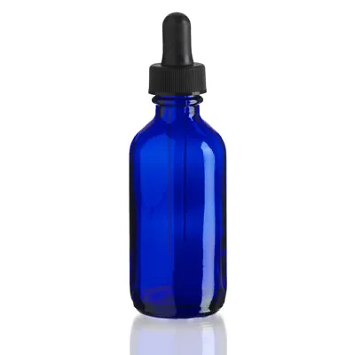 2oz Cobalt Blue Boston Round Glass Bottle With Black Dropper - Choose Quanity • $14.99