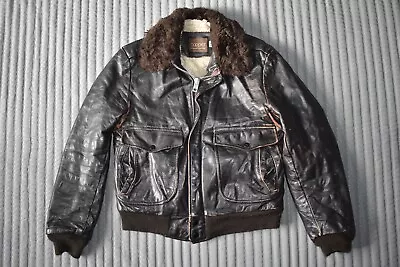 Vtg 80s COOPER Distressed Leather Fur Collar Sherpa Flight Bomber Jacket Coat XS • $63.16