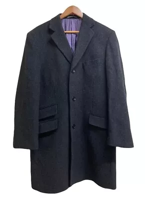 Greenwoods Elite Overcoat Men's Grey CASHMERE BLEND Single Breasted Size 42 R • $37.35