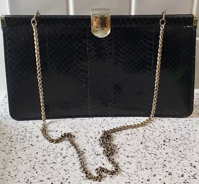 Vintage Ackery Black Leather Handbag; Gold Hardware; One Side Mock Croc: 28cm L  • £15