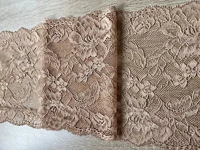 1 METRE - Golden Beige Floral Rose Design Lightly Corded Stretch Lace Trim  • £3.90