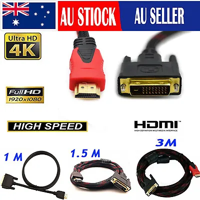 HDMI To DVI-D 24+1 Pin Monitor Display Adapter Cable Cord For HDTVDVDLaptop • $14.49