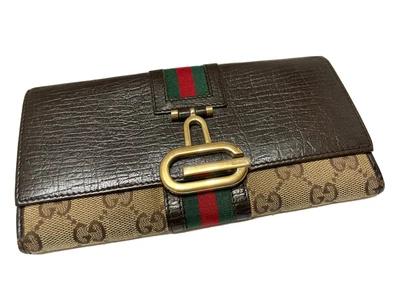 $138 • Buy Vintage Gucci Sherry Line Brown Leather Long Wallet Purse From Japan Authentic