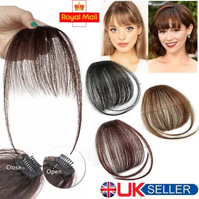 Women's Thin Air Fringe Bangs False Fake Hair Extension Clip On Front Hairpiece • £3.79