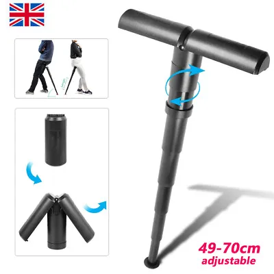 Portable Folding Walking Stick Chair Seat Telescopic Stool Cane Hiking Backpack • £12