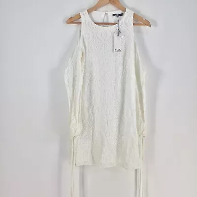 $29.95 • Buy NEW Calli Womens Dress Size Shift White Lace Cold Shoulder Sleeve 064389