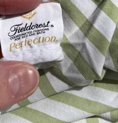 VTG Fieldcrest Perfection Full FITTED SHEET Sage Green Stripe MCM Retro Percale • $12.99