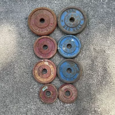 Vintage YORK Barbell Weight Plates Standard 1” Hole Lot Of 8 Set 5lb 2.5 1.25lb • $50